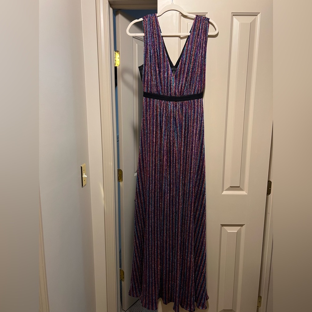 BCBGMAXAZRIA Shimmer Stripe Knit Gown